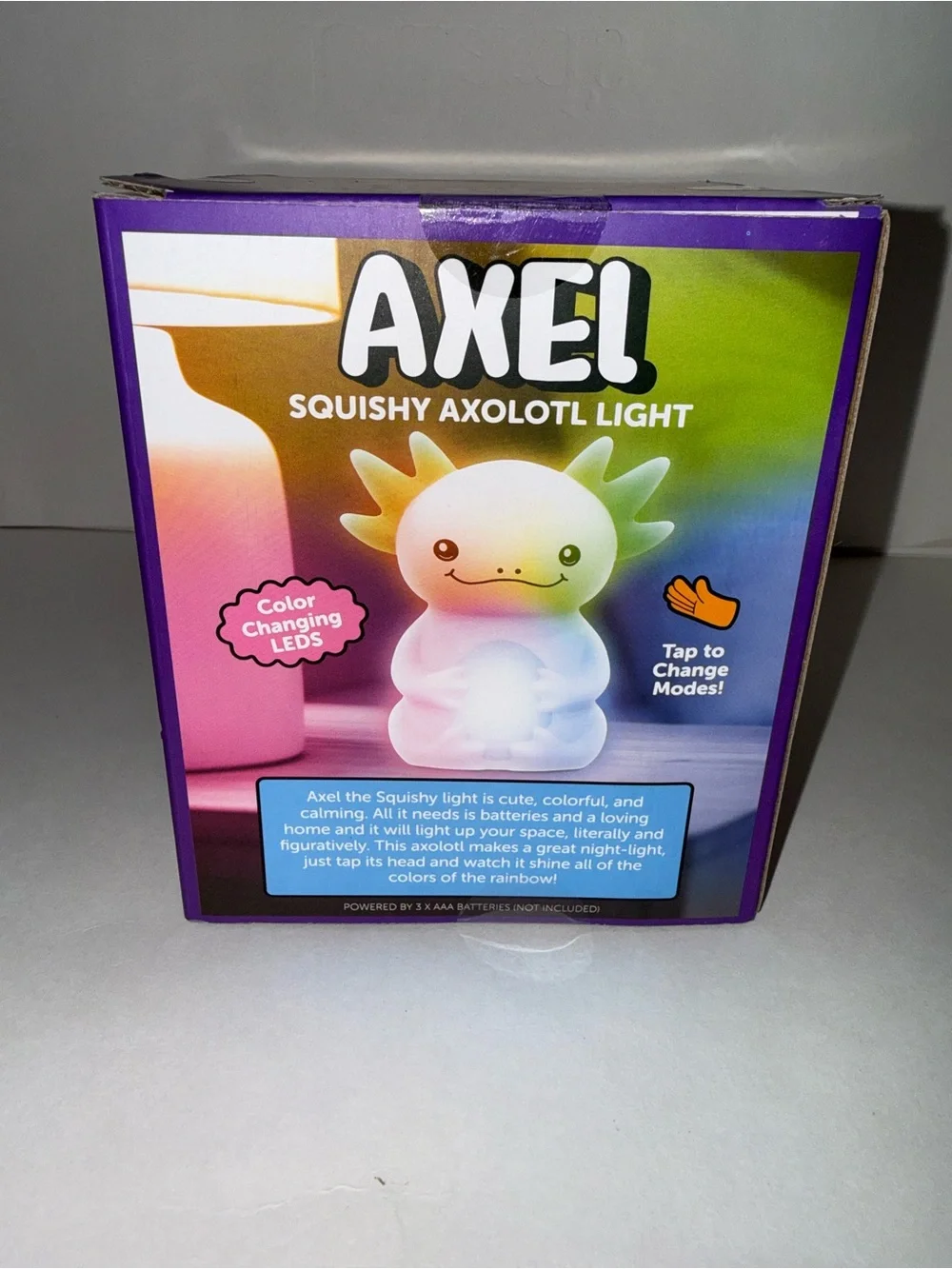 InnoVibe Axel Squishy Axolotl LED Night Light, Color Changing, Touch, Battery